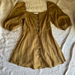 Zara olive linen puff sleeve mini dress size M